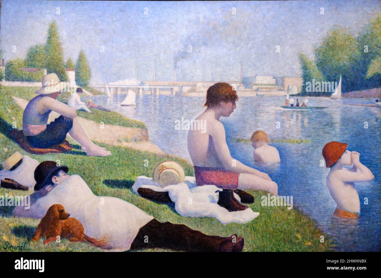 Jorge Seurat, baigneurs à Asnières, 1884, huile sur toile, Galerie nationale, Londres, Angleterre, Grande-Bretagne Banque D'Images