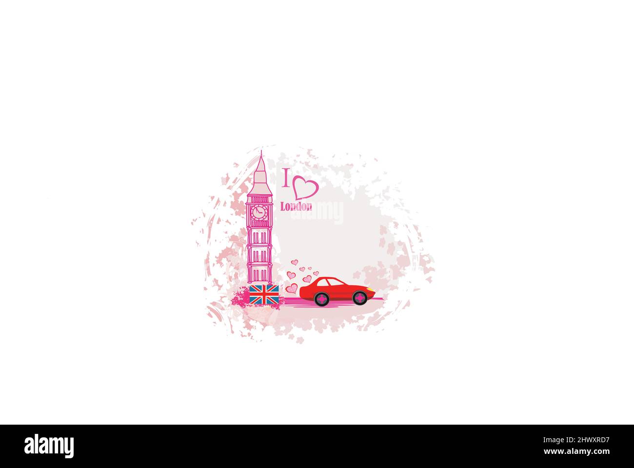 bannière florale avec voiture voyageant à londres Illustration de Vecteur