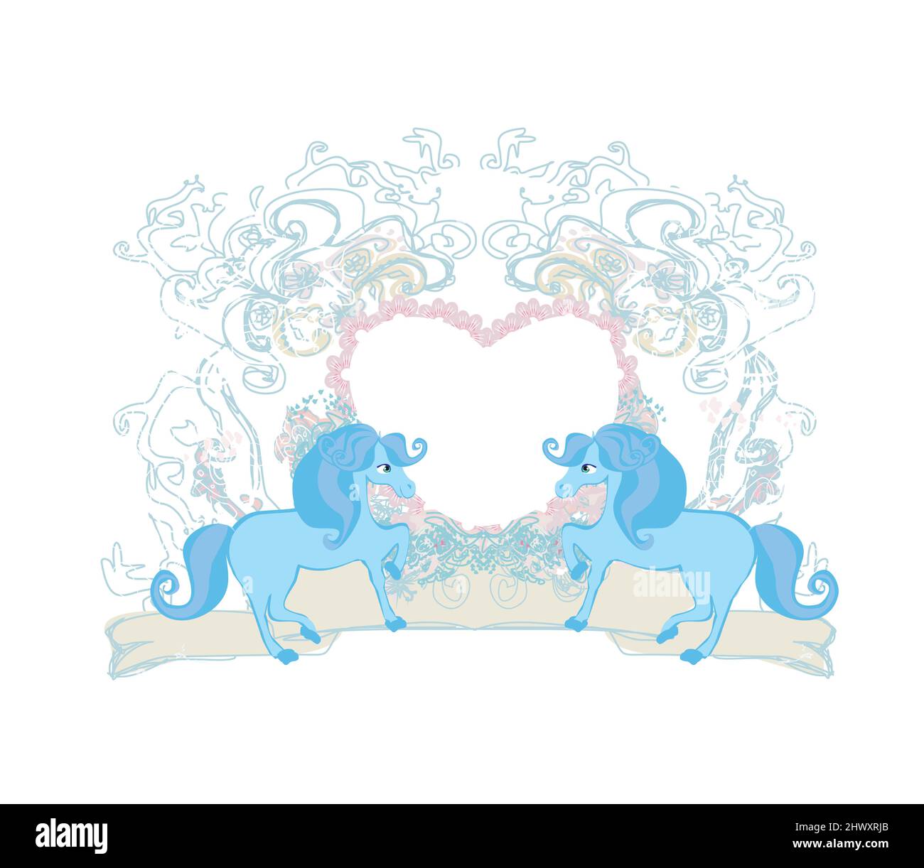 cadre décoratif vintage en forme de coeur avec des licornes Illustration de Vecteur
