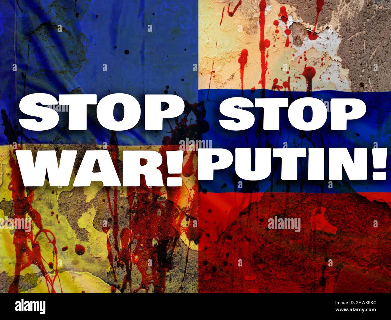 Vinnitsa Ukraine Mars 22 Arreter La Guerre Arretez Le Drapeau Ukrainien De Poutine Et Le Drapeau Russe Dans Le Sang Slogan Et Citation Appelant A Arreter La Guerre En Ukraine Et St Photo