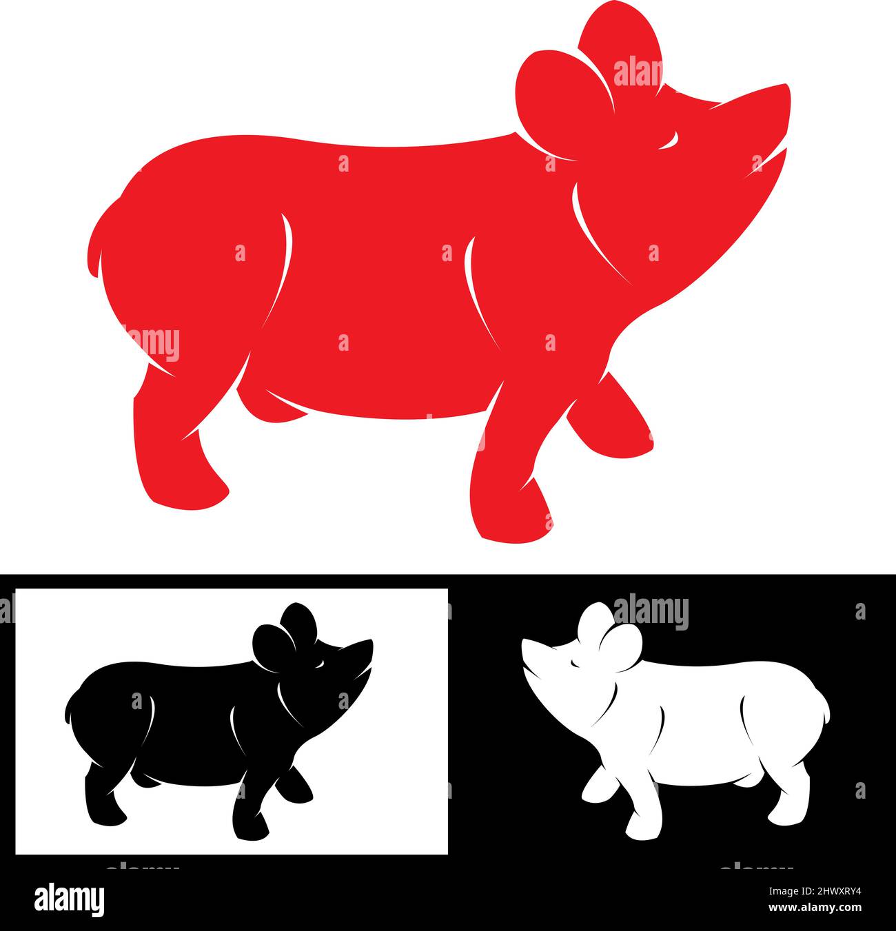 Image vectorielle d'un porc sur fond blanc.Illustration vectorielle superposée facile à modifier. Illustration de Vecteur