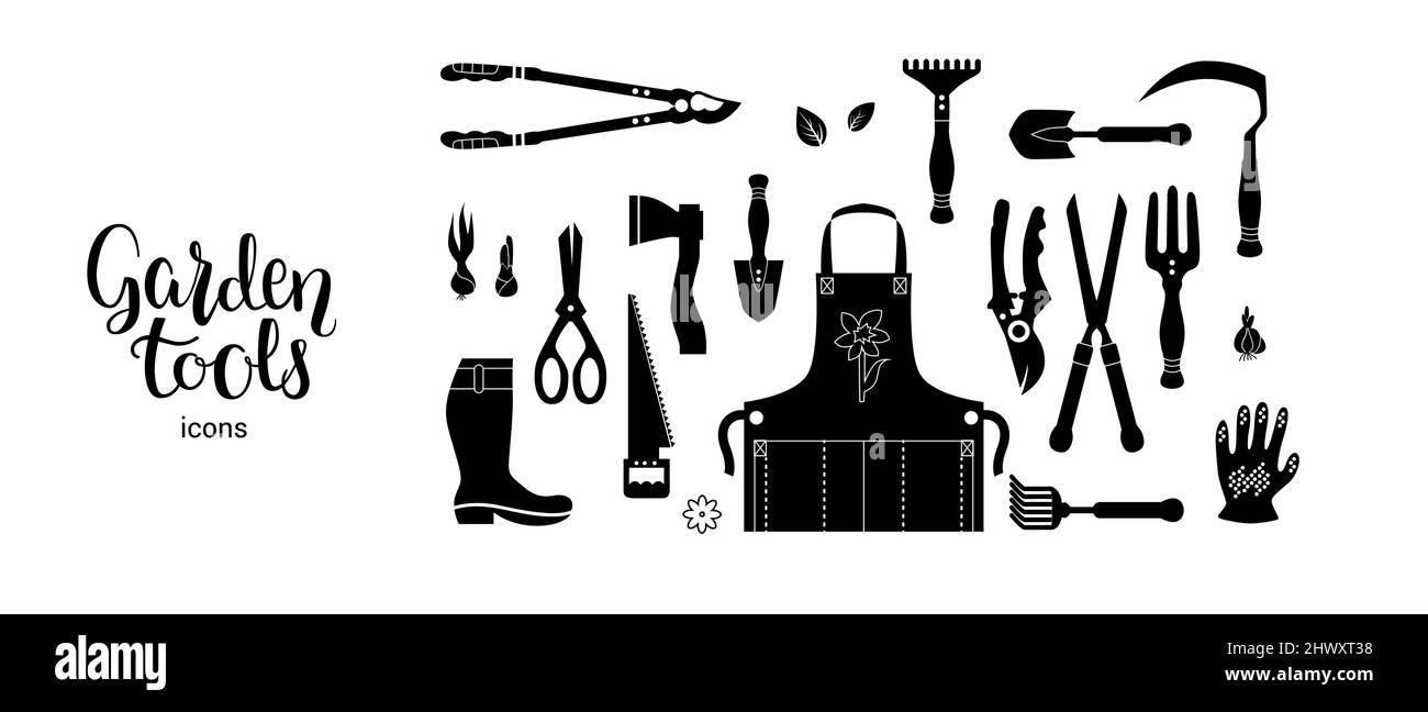 Ensemble d'outils et d'éléments de jardinage. Illustration de Vecteur