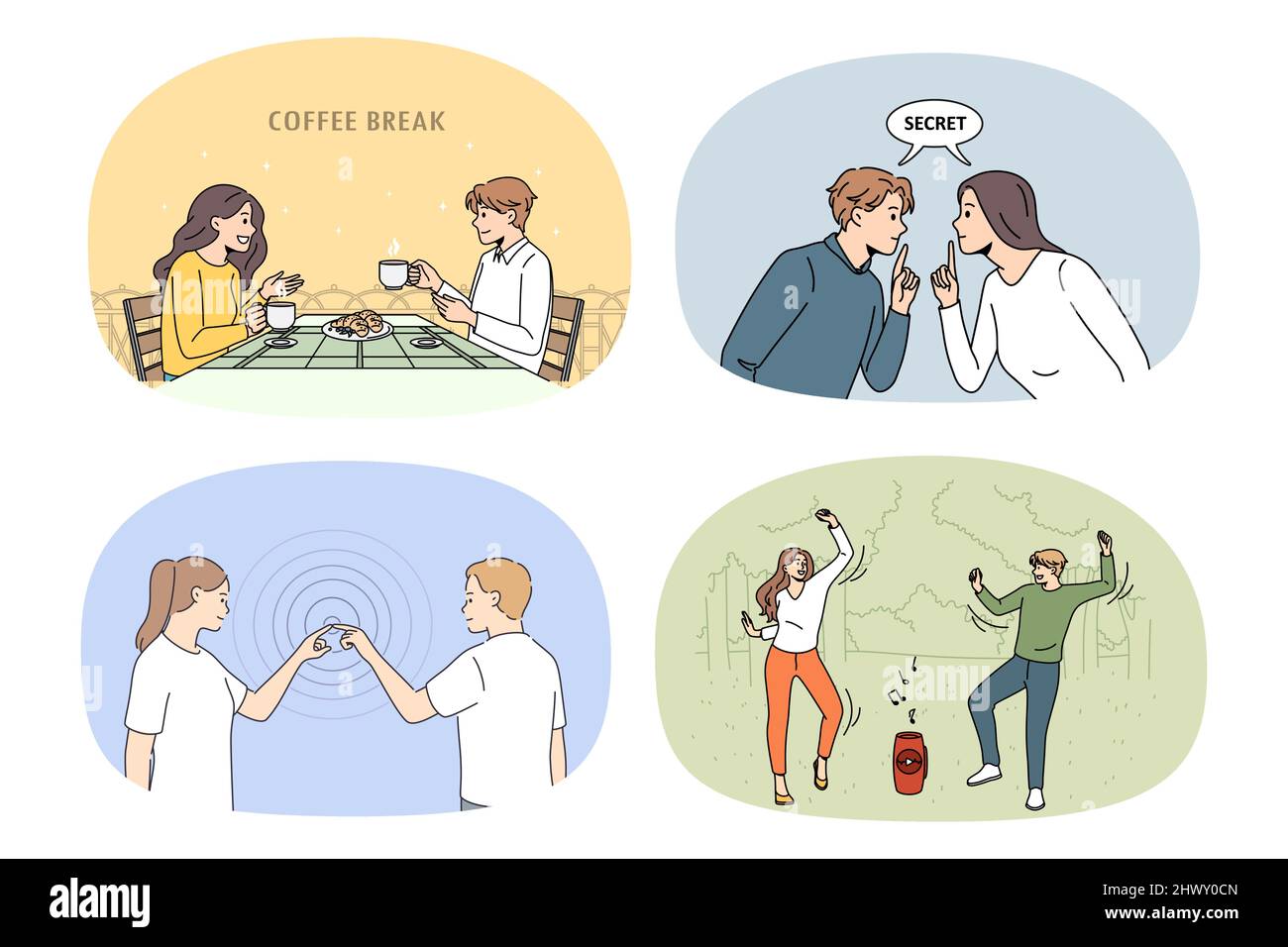 Ensemble de joyeux millénaire homme et femme datant de se détendre en s'amusant ensemble. Collection de couple souriant Profitez de repos et de discussions de week-end de loisirs. Amitié et relations. Illustration vectorielle. Illustration de Vecteur Ensemble de joyeux millénaire homme et femme datant de se détendre en s'amusant ensemble. Collection de couple souriant Profitez de repos et de discussions de week-end de loisirs. Amitié et relations. Illustration vectorielle. Illustration de Vecteur