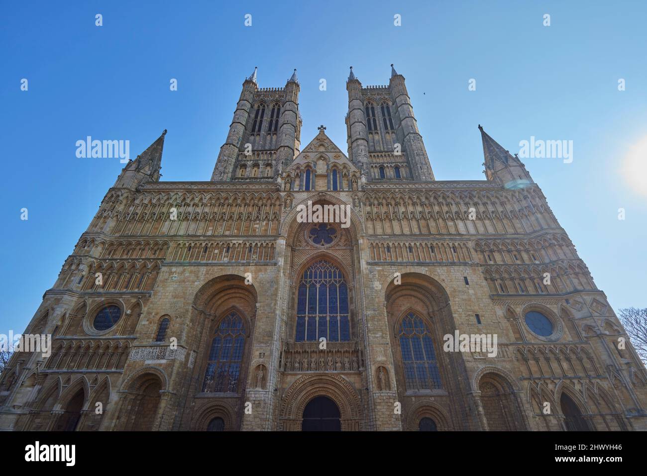 Lincoln Cathedral West Front 2022. La cathédrale de Lincoln n'a pas d'échafaudage pour la première fois depuis 36 ans. Banque D'Images