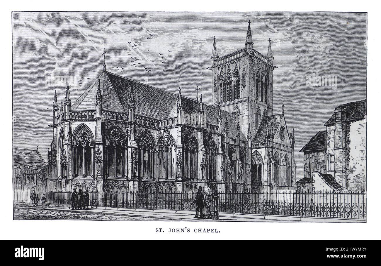 Chapelle St John's, Cambridge, Angleterre au 19th siècle; Illustration en noir et blanc; Banque D'Images