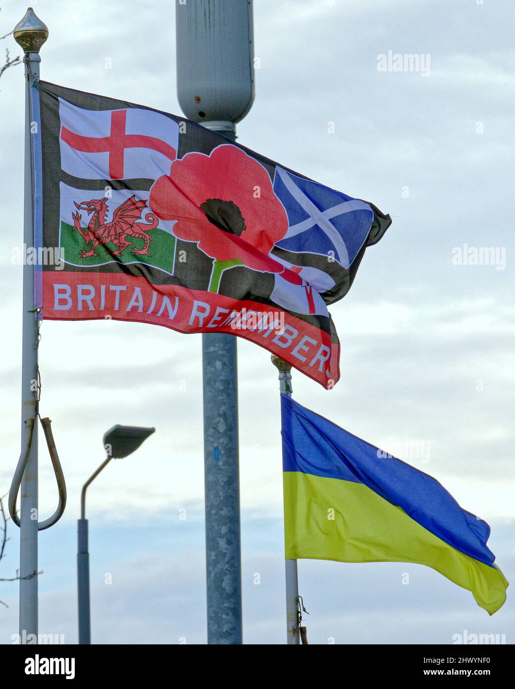 Glasgow, Écosse, Royaume-Uni 8th mars 2022. Ukraine Vigil continue sur la place George avec de nouvelles affiches de ville. Mémorial de guerre battant pavillon de l'ukraine dans le cadre de souvenir de crédit Gerard Ferry/Alay Live New Banque D'Images