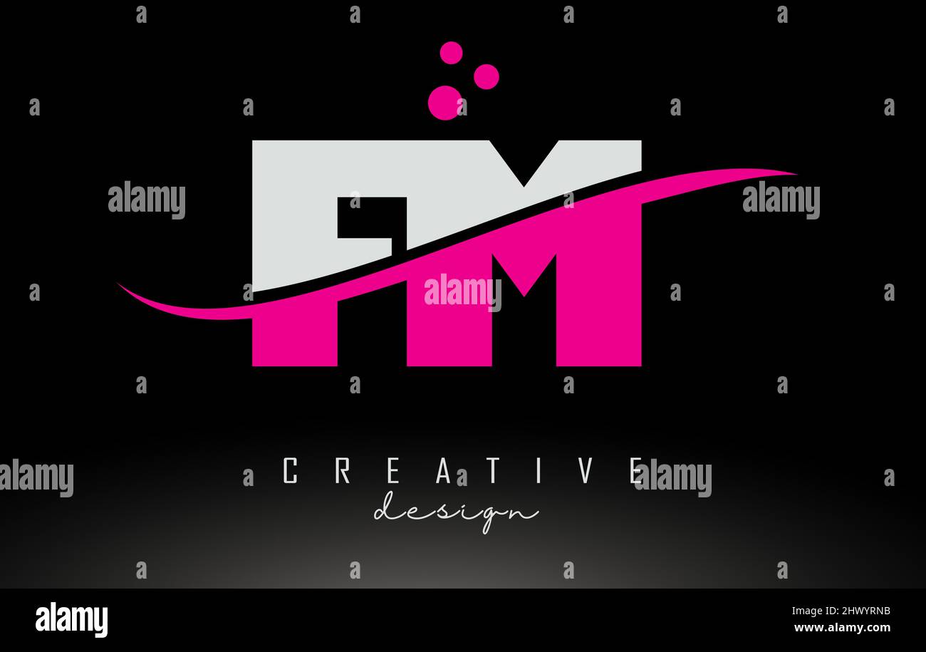 Logo lettre blanc et rose FM F M avec Swoosh blanc et lignes courbes. Illustration de Vecteur
