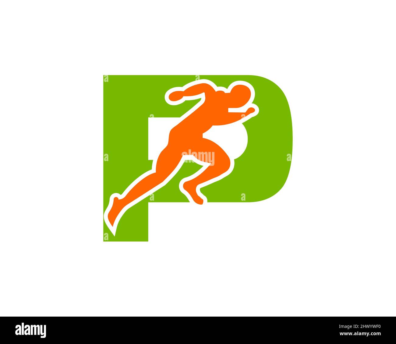 Sport Running Man vue avant sur le logo lettre P. Modèle de logo Silhouette pour Marathon, modèle, logo du club de course à pied ou du club de sport Illustration de Vecteur