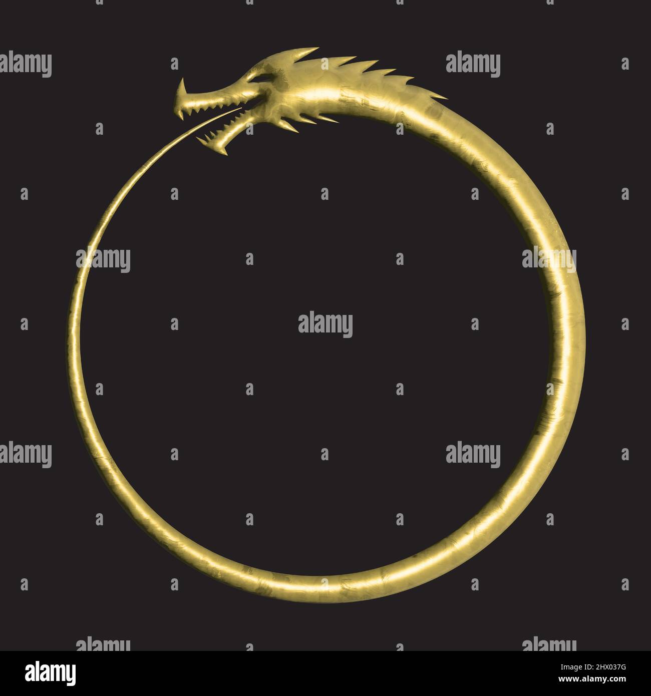 Golden Ouroboros symbole Infinity sur noir Illustration de Vecteur