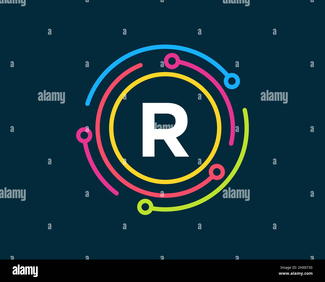 Logo de la technologie avec concept lettre R. Logo de la technologie Letter R. Logo réseau Illustration de Vecteur