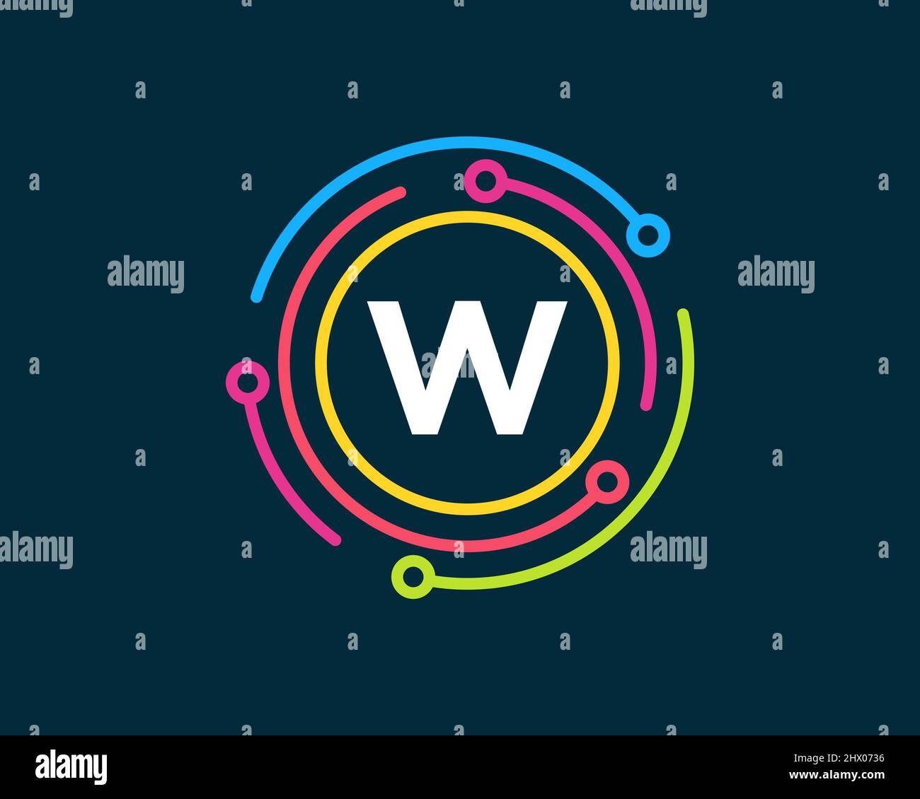 Logo de la technologie avec concept lettre W. Logo de la technologie lettre W. Logo réseau Illustration de Vecteur