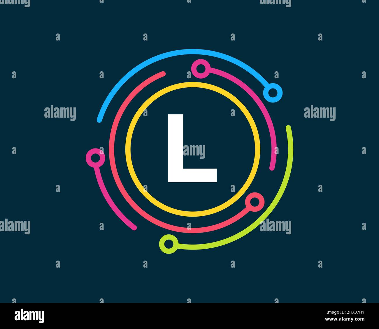 Logo de la technologie avec concept lettre L. Logo de la technologie Letter L. Logo réseau Illustration de Vecteur