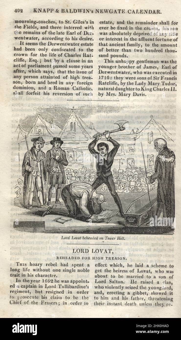 Page du Calendrier de Newgate, exécution de Lord Lovat, décapité pour haute trahison Banque D'Images