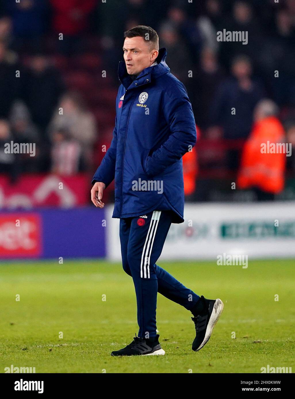 Paul Heckingbottom, directeur de Sheffield United, à la fin du match du championnat Sky Bet à Bramall Lane, Sheffield. Date de la photo: Mardi 8 mars 2022. Banque D'Images