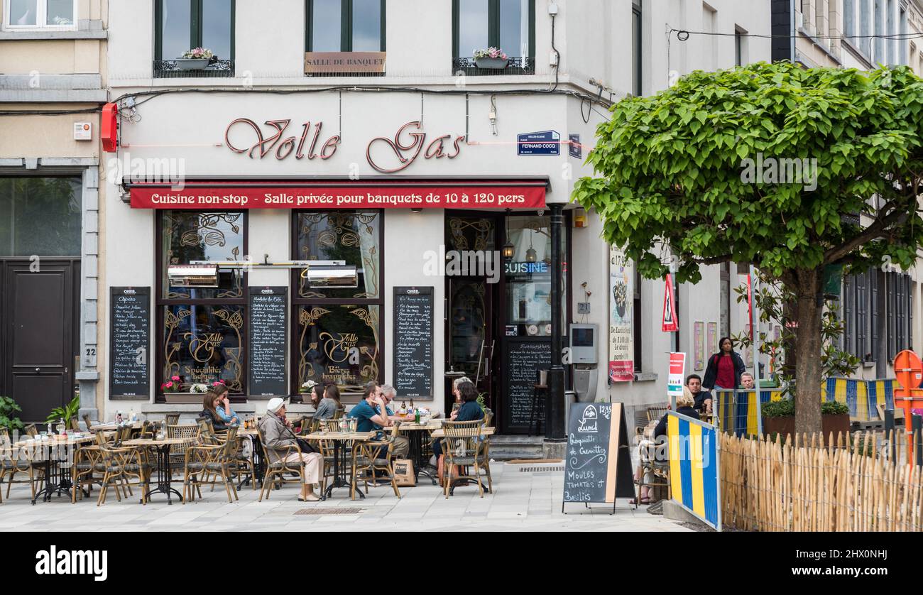 Ixelles, Bruxelles - Belgique - 05 31 2019 - la brasserie Volle Gas typique de Bruxelles sur la place Fernand Cocq Banque D'Images