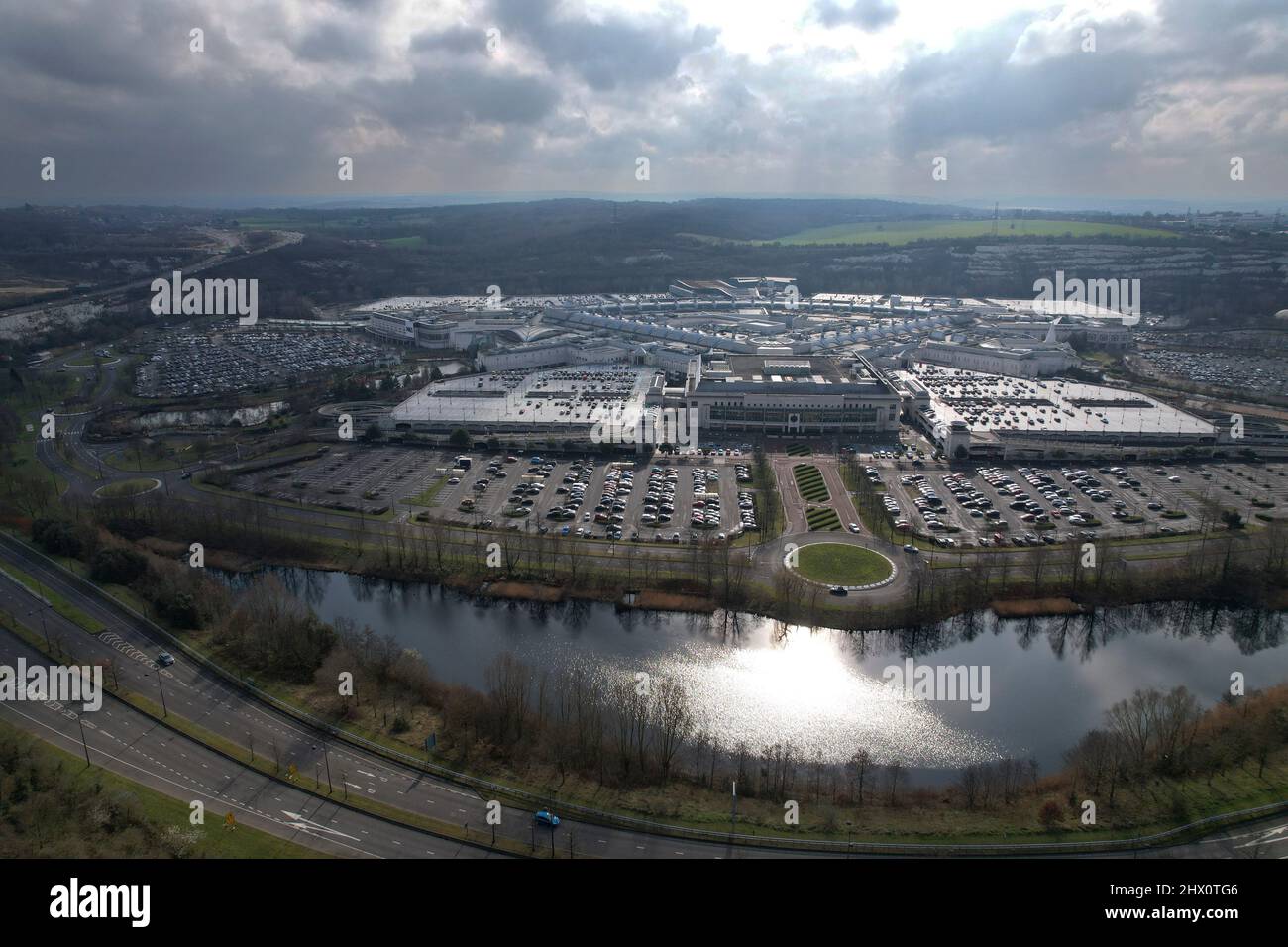 Centre commercial Bluewater Greenhithe Kent vue aérienne sur les drones au Royaume-Uni Banque D'Images