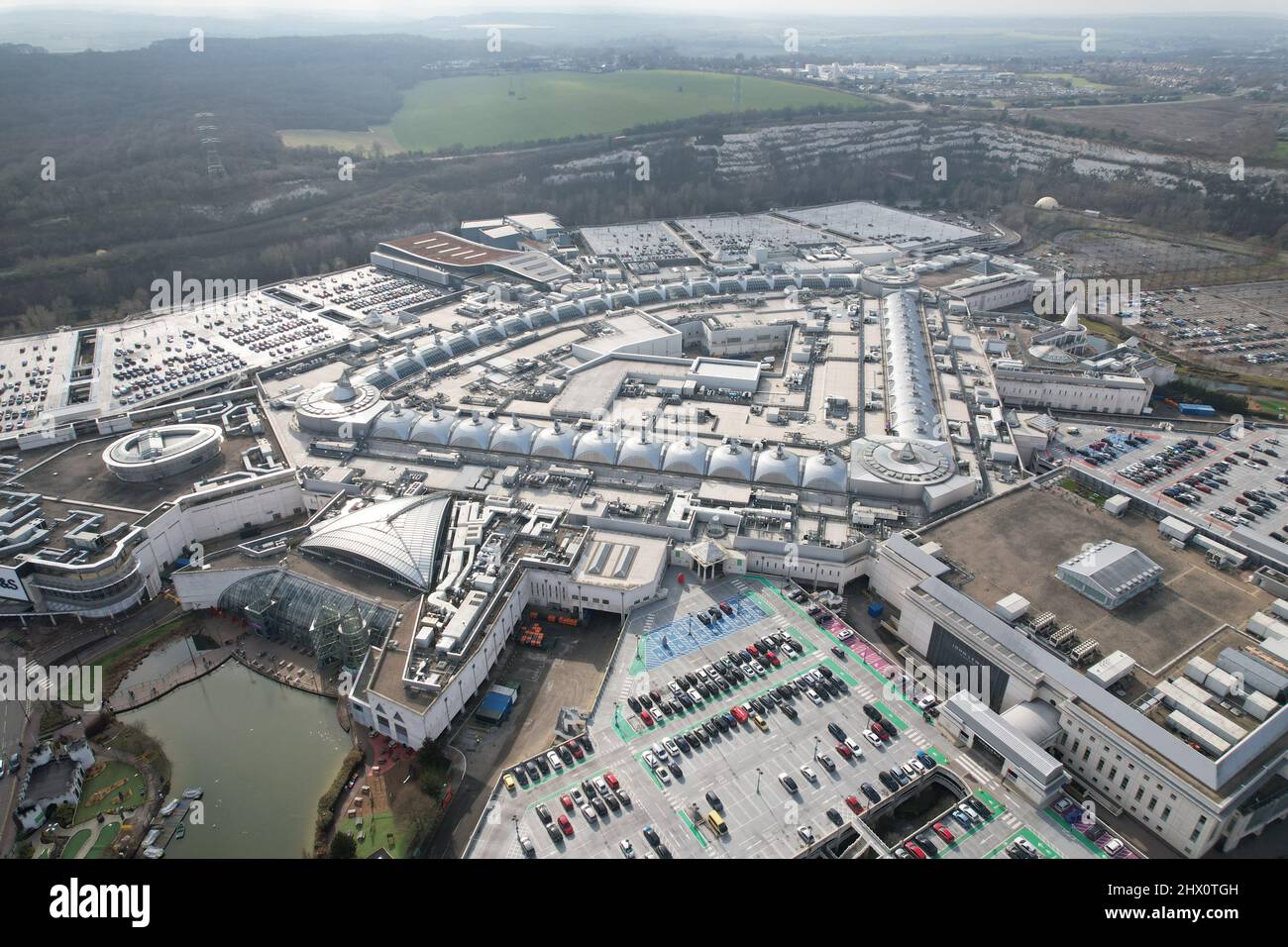 Centre commercial Bluewater Greenhithe Kent vue aérienne sur les drones au Royaume-Uni Banque D'Images