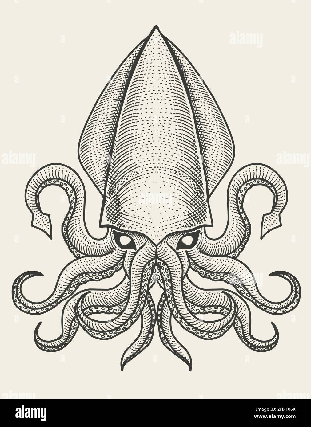 illustration vecteur vintage squid avec style de gravure Illustration de Vecteur