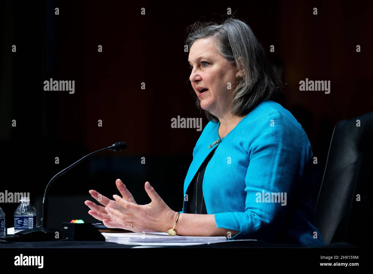 Washington, États-Unis. 08th mars 2022. Victoria Nuland, sous-secrétaire d'État aux Affaires politiques du département d'État des États-Unis, prend la parole à l'audience du comité sénatorial des relations étrangères. Crédit : SOPA Images Limited/Alamy Live News Banque D'Images