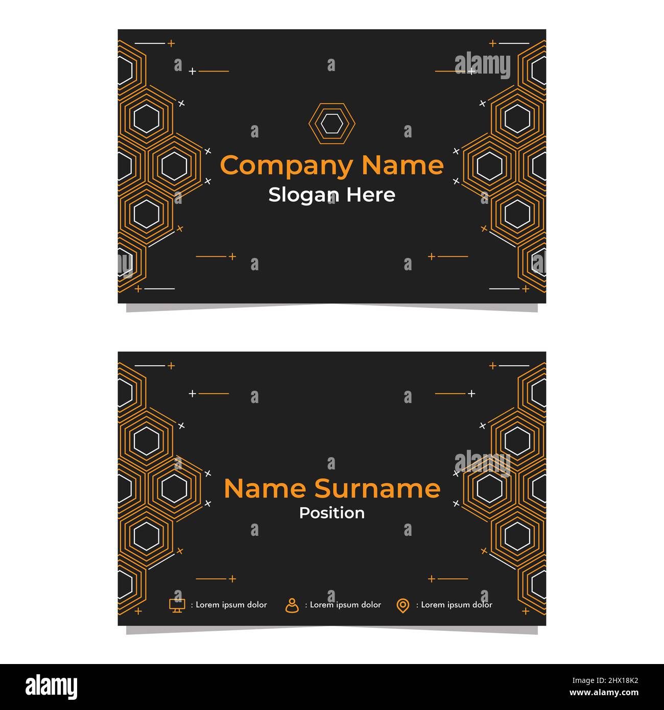 carte de visite noire abstraite à double face hexagonale templat Banque D'Images