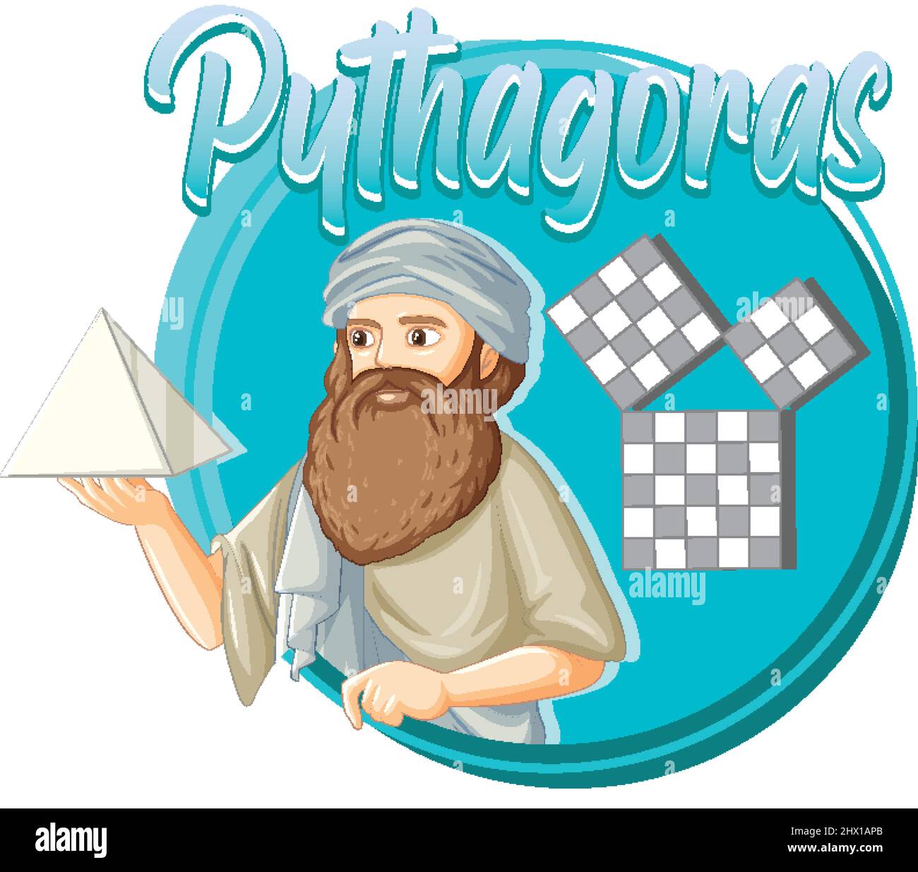 Pythagoras philosophe dans l'illustration de style dessin animé Illustration de Vecteur