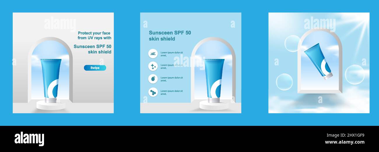 Minimaliste moderne beauté mode cosmétique social media carré poster bannière de couleur bleue. Convient pour la connaissance du produit, l'affichage, le prix, le modèle Illustration de Vecteur