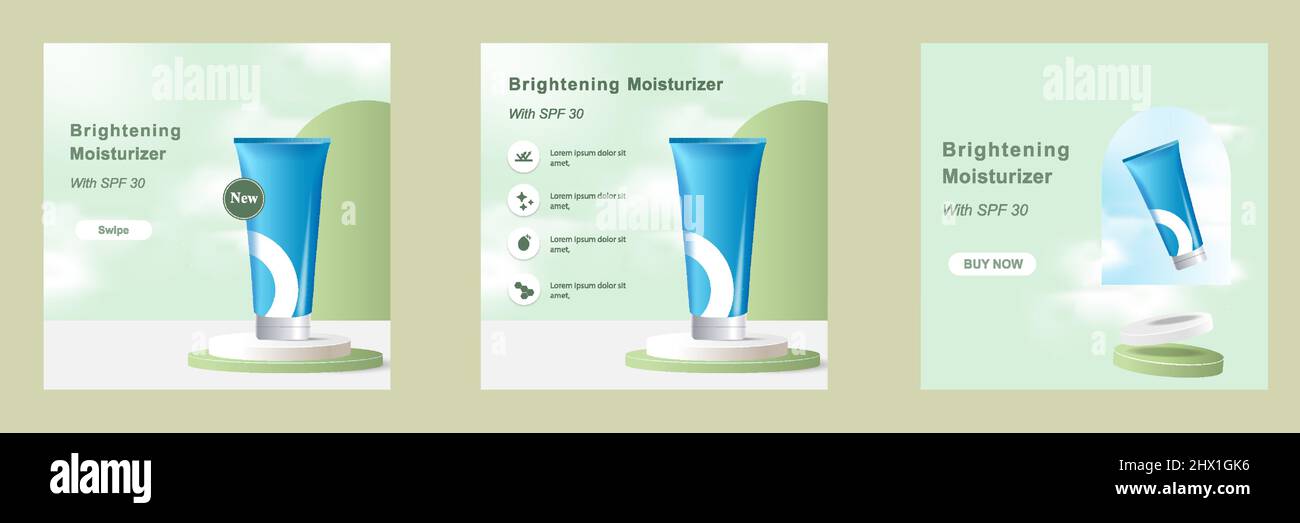 Minimaliste moderne beauté mode cosmétique social media carré poster bannière de couleur verte. Adapté à la connaissance du produit, à l'affichage, au prix, aux conseils de catalogue Illustration de Vecteur