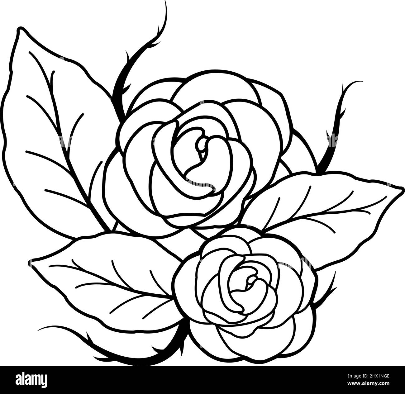 Roses de style tatouage. Page de couleur noire et blanche vectorielle Illustration de Vecteur