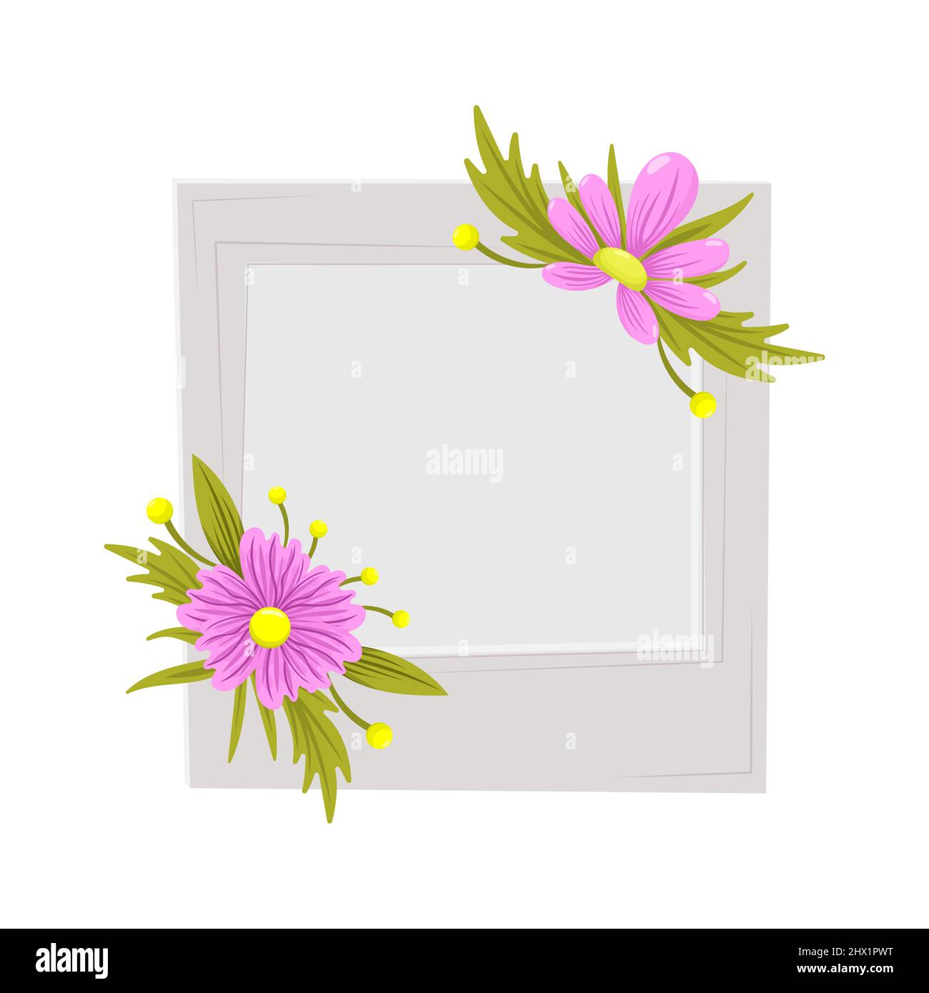 Cadre photo de fête avec fleurs. Isolé sur fond blanc. Illustration de Vecteur