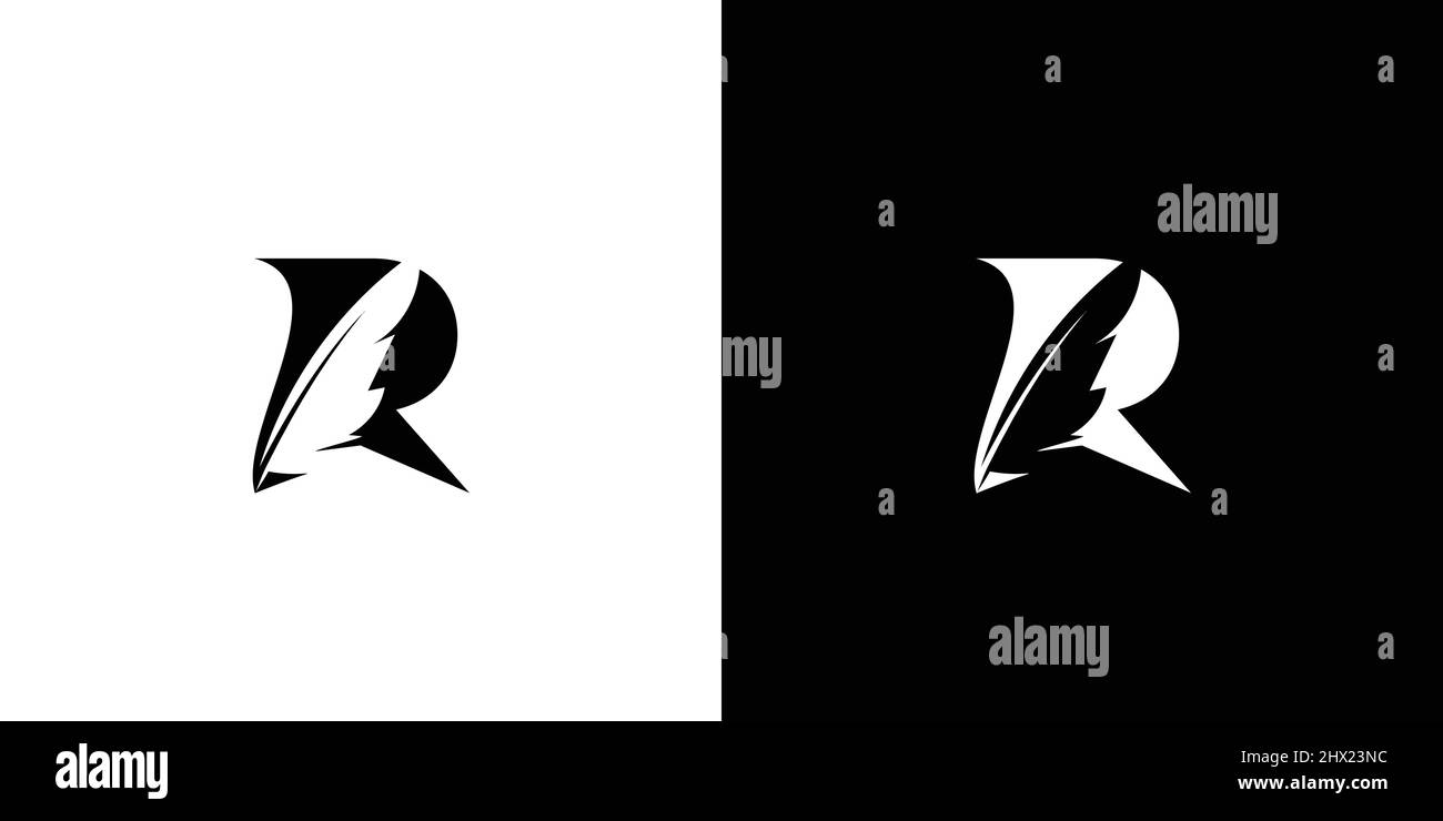 Le logo initial de la lettre R, une combinaison d'un stylo plume d'oie, est unique et attrayant Illustration de Vecteur