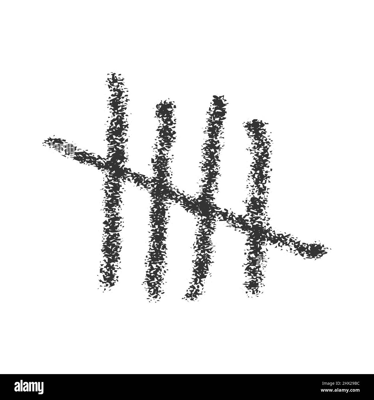 Icône de marque tally anthracite. Quatre bâtons triés par barre oblique. Symbole de comptage de jour sur le mur de la prison. Signe système de numéro unaire isolé sur fond blanc. Illustration vectorielle dessinée à la main Illustration de Vecteur