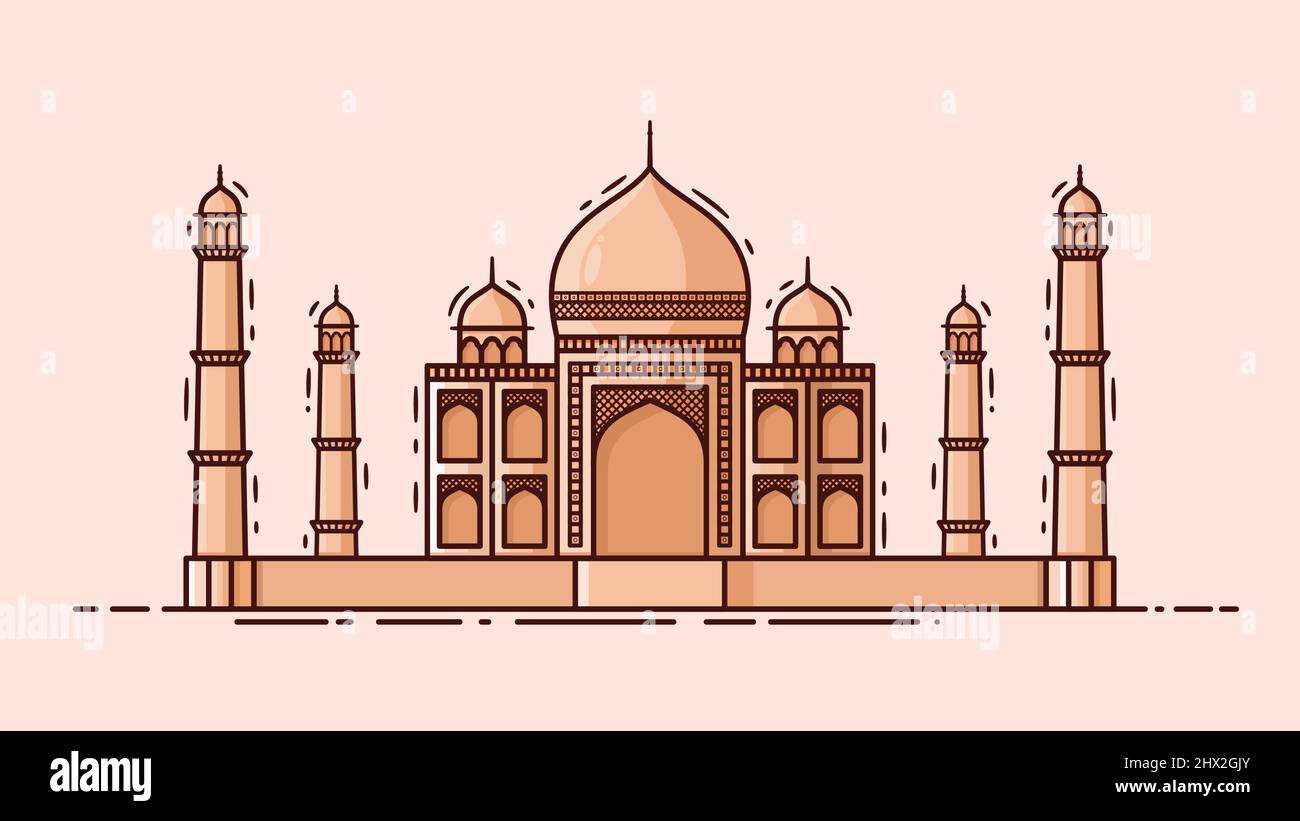 Architecture Taj mahal isolée sur une image vectorielle de fond rose clair. Illustration de Vecteur