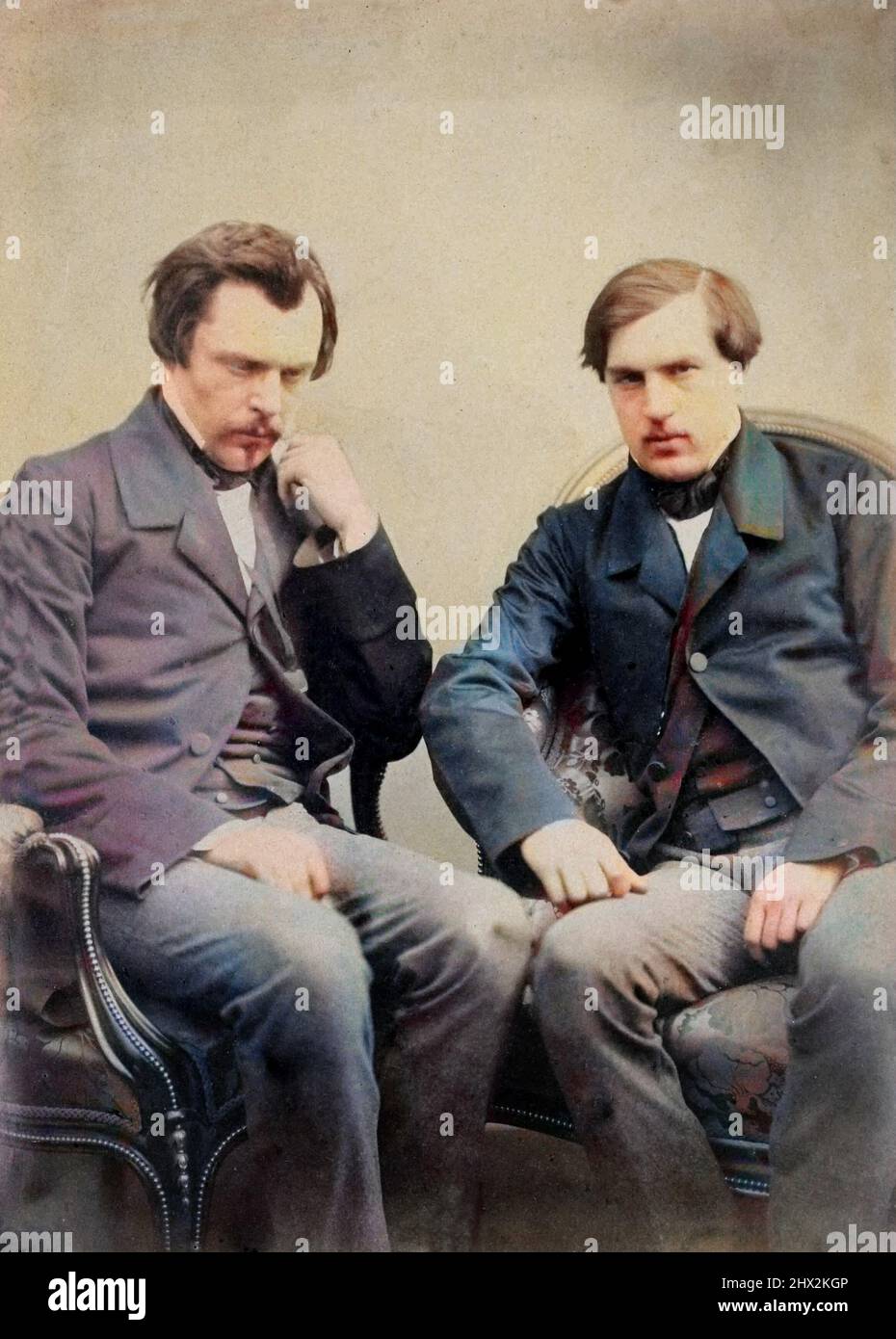 Les freres Edmond de Goncourt (1822-1896) et Jules de Goncourt (1830-1870) critiques litteraires et ecrivins francais, vers 1855 Banque D'Images