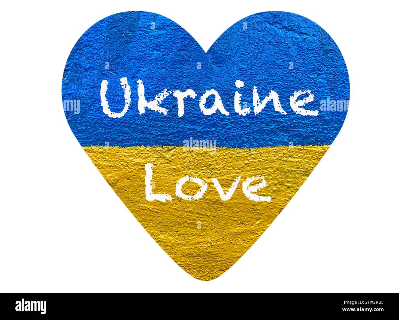 Message Ukraine Amour sur coeur avec drapeau ukrainien peint sur le mur Banque D'Images