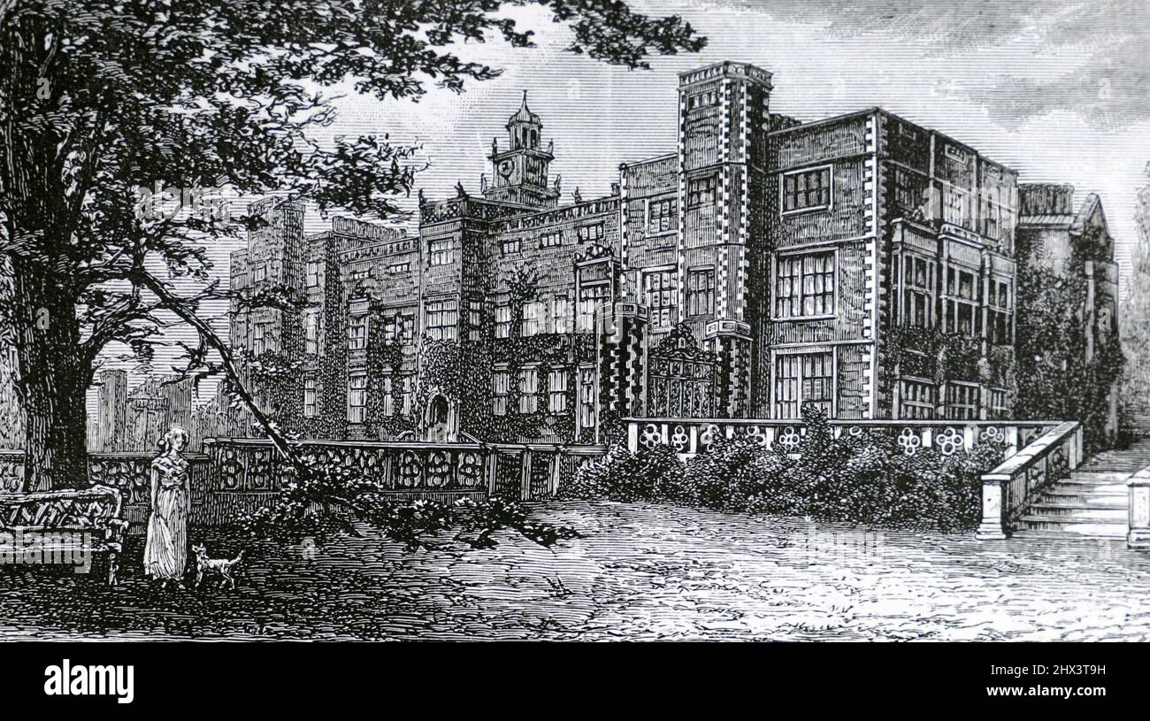 Hatfield House, Hatfield, Hertfordshire, Angleterre au 19th siècle; Illustration noir et blanc; Banque D'Images