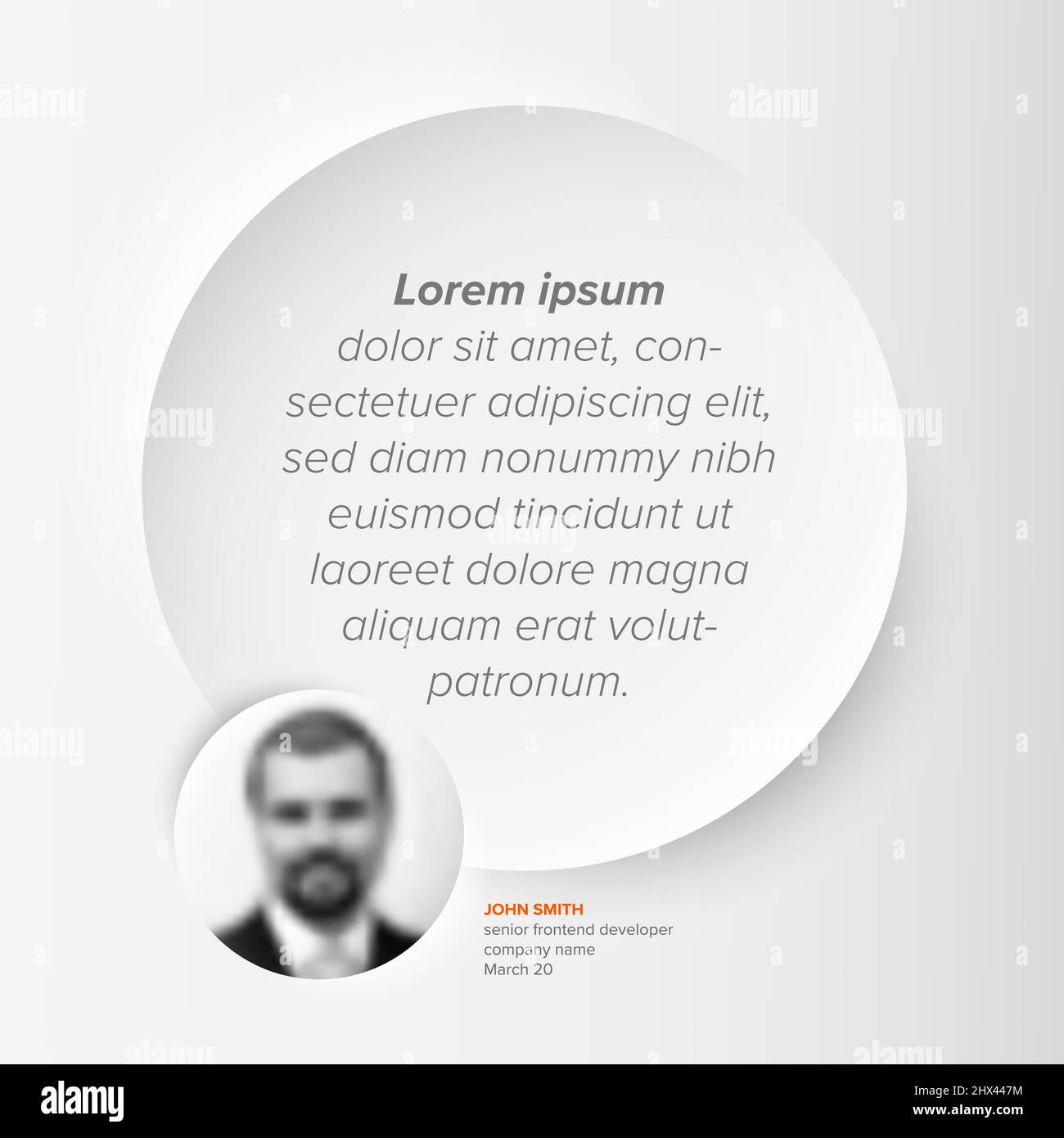 Modele De Mise En Page De La Section D Examen De Temoignage Simple Et Minimaliste Avec Un Temoignage Un Espace Reserve A La Photo Une Citation Et Un Grand Cercle De Soulagement Comme