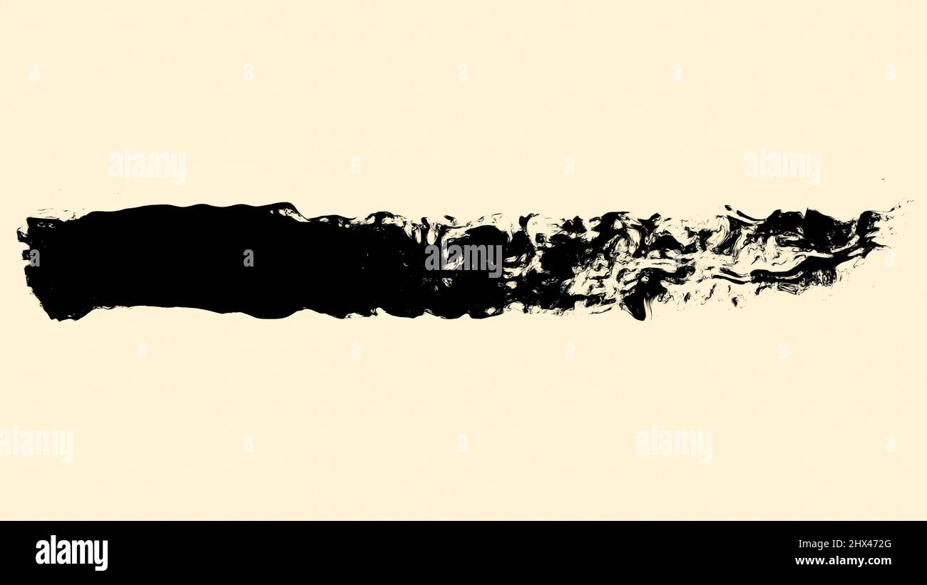 Trait de pinceau abstrait peint à la main à l'encre noire sur la surface humide beige. Large ligne noire, peinture noire, concept d'art moderne. Banque D'Images