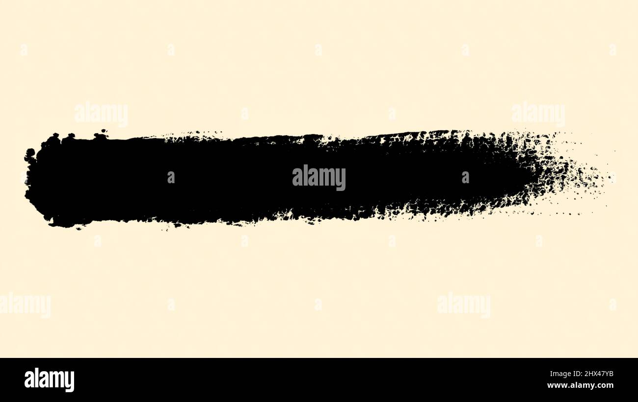 Trait de pinceau abstrait peint à la main à l'encre noire sur la surface humide beige. Large ligne noire, peinture noire, concept d'art moderne. Banque D'Images