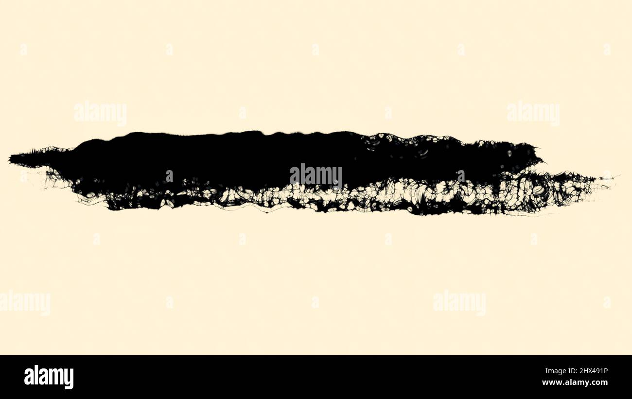 Trait de pinceau abstrait peint à la main à l'encre noire sur la surface humide beige. Large ligne noire, peinture noire, concept d'art moderne. Banque D'Images