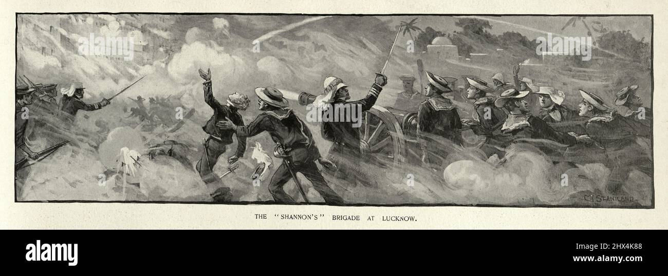 La brigade navale du HMS Shannon au secours de Lucknow, pendant la mutinerie indienne de 1857 Banque D'Images