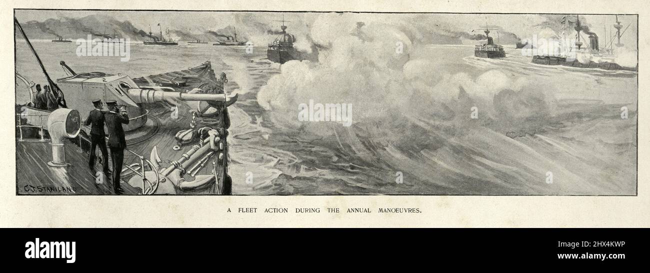 Flotte de la Marine royale en action pendant les manœuvres annuelles, 1900s Banque D'Images