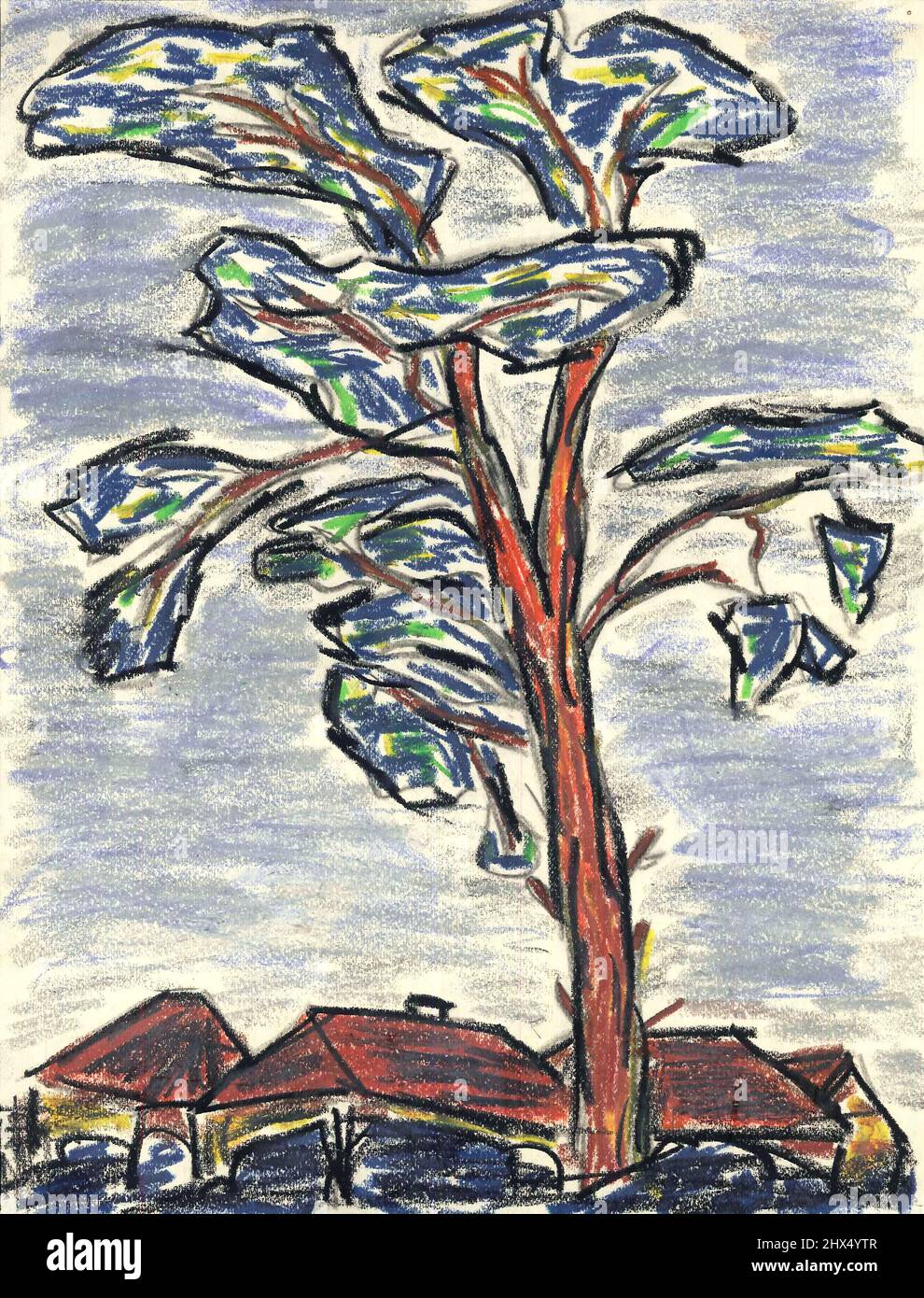 Auteur inconnu, arbre contre le ciel; Autor unbekannt, Baum gegen den Himmel; Autor desconocido, Árbol contra el cielo; Autor nieznany, Drzewo budynki Banque D'Images