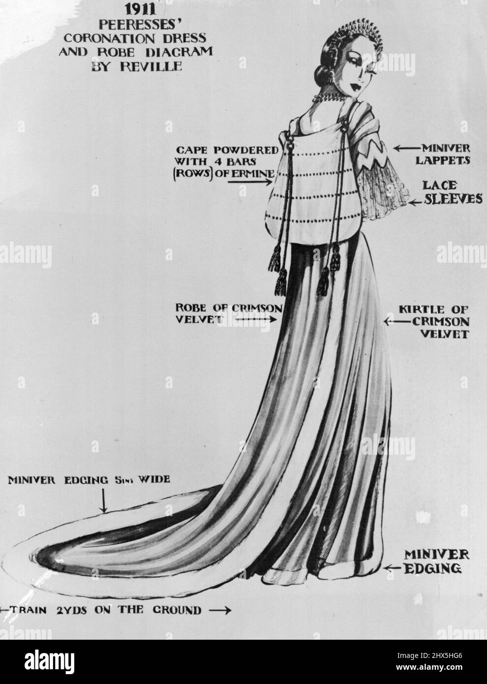 1911 Robe de couronnement et diagramme de la robe de la robe de la robe de la robe des Peeresses par Reville. 06 décembre 1936. (Photo de l'Associated Press of Great Britain Ltd.) Banque D'Images