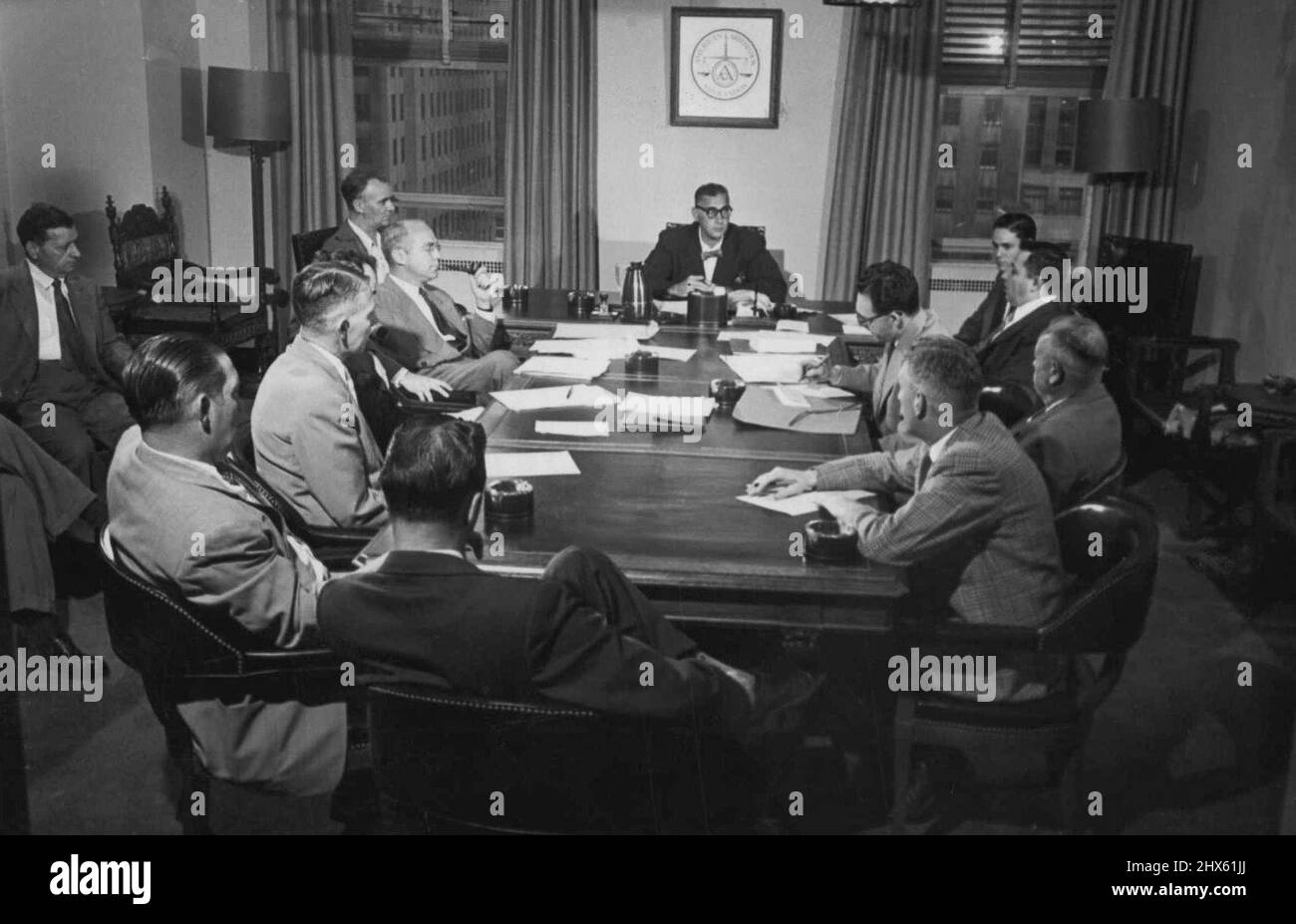 Audience d'arbitrage au siège de l'American Arbitration Association à New York. 13 juillet 1955.;audience d'arbitrage au siège de l'American Arbitration Association à New York. Banque D'Images