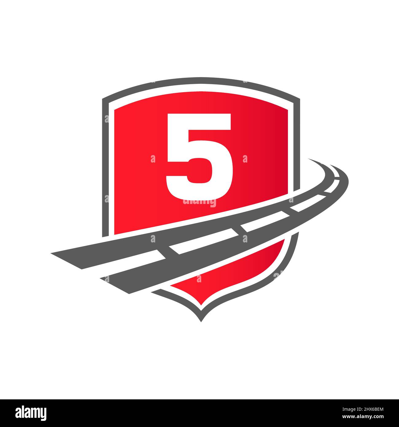Logo transport avec concept Shield sur le concept Letter 5. Modèle de transport de 5 lettres avec logo de route de transport Illustration de Vecteur