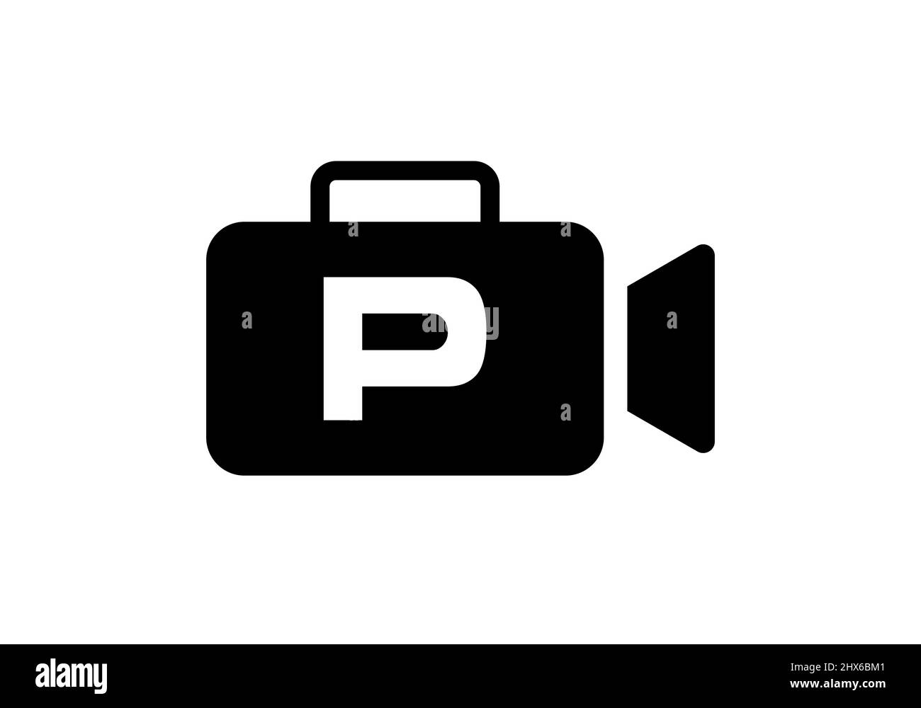 Film de cinéma et logo de vidéographie sur le modèle de conception lettre P. Lettre P initiale avec logo de caméra vidéo à film Illustration de Vecteur