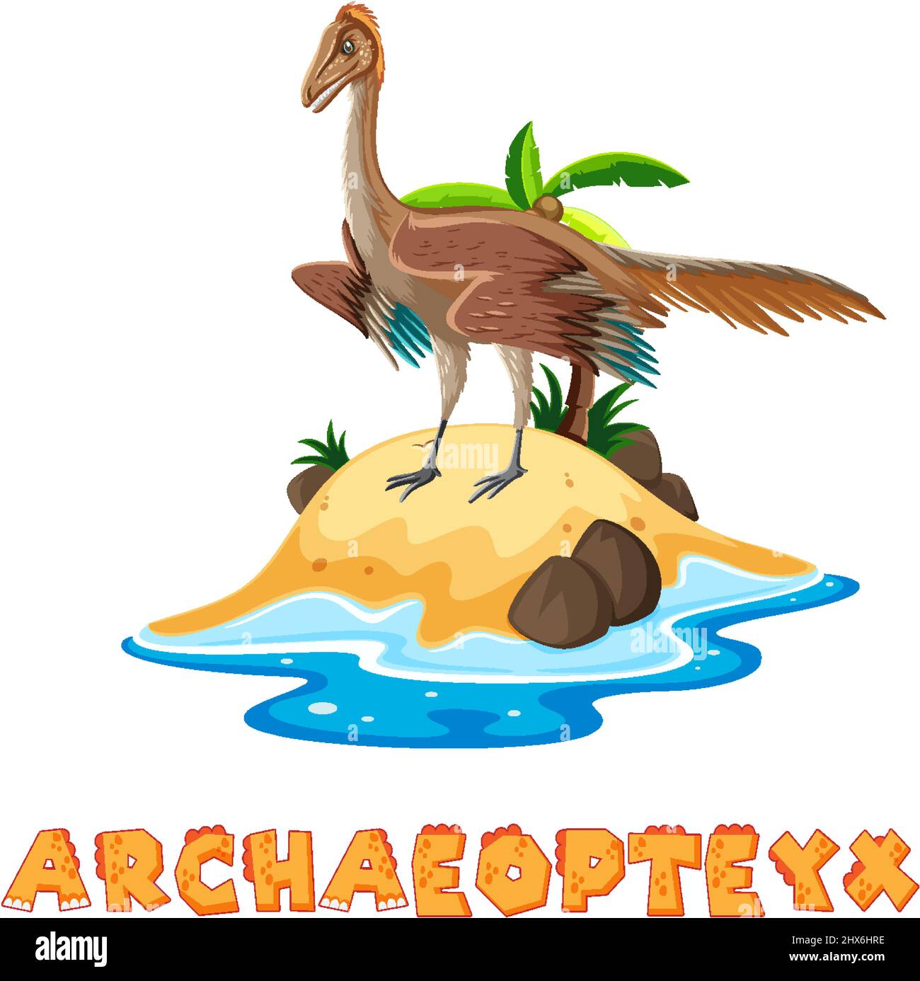 Archaeopteyx debout sur l'illustration de l'île Illustration de Vecteur