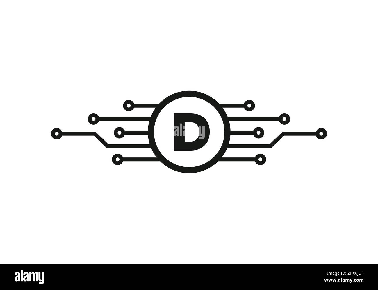 Modèle de logo lettre D. D lettre pour la protection du logo Cyber, la technologie, la biotechnologie et la haute technologie. Logo réseau Illustration de Vecteur