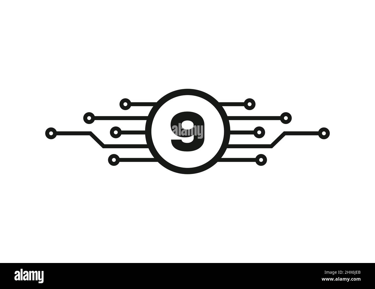 Modèle de logo Letter 9. 9 lettre pour la protection du logo Cyber, la technologie, la biotechnologie et la haute technologie. Logo réseau Illustration de Vecteur