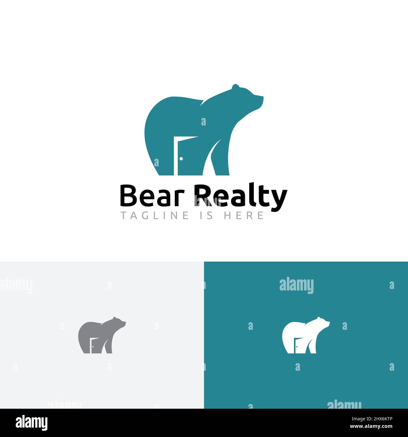 Modèle de logo de porte ouverte de Bear Realty Real Estate House Illustration de Vecteur